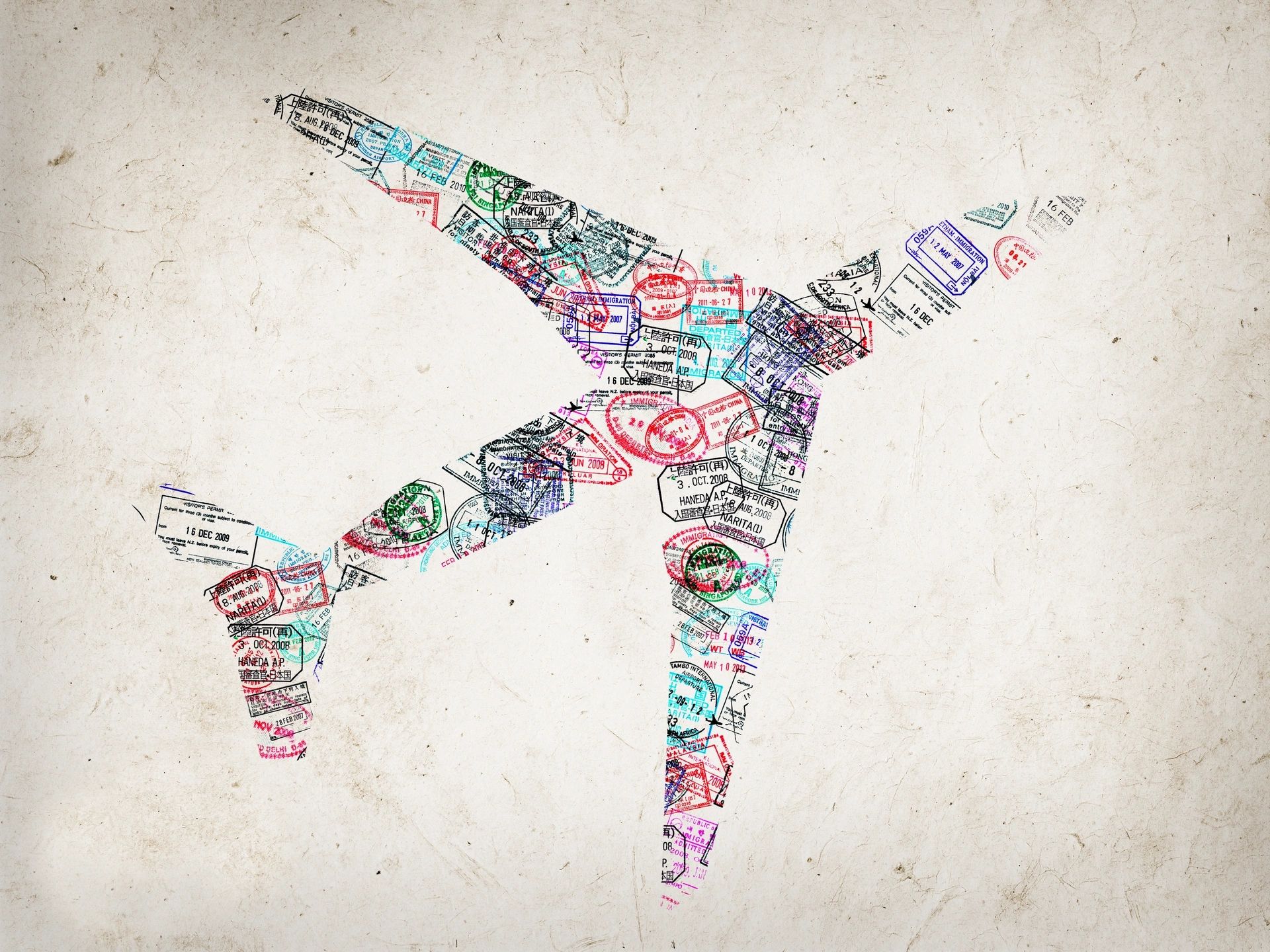 World map made of passport stamps representing global immigration